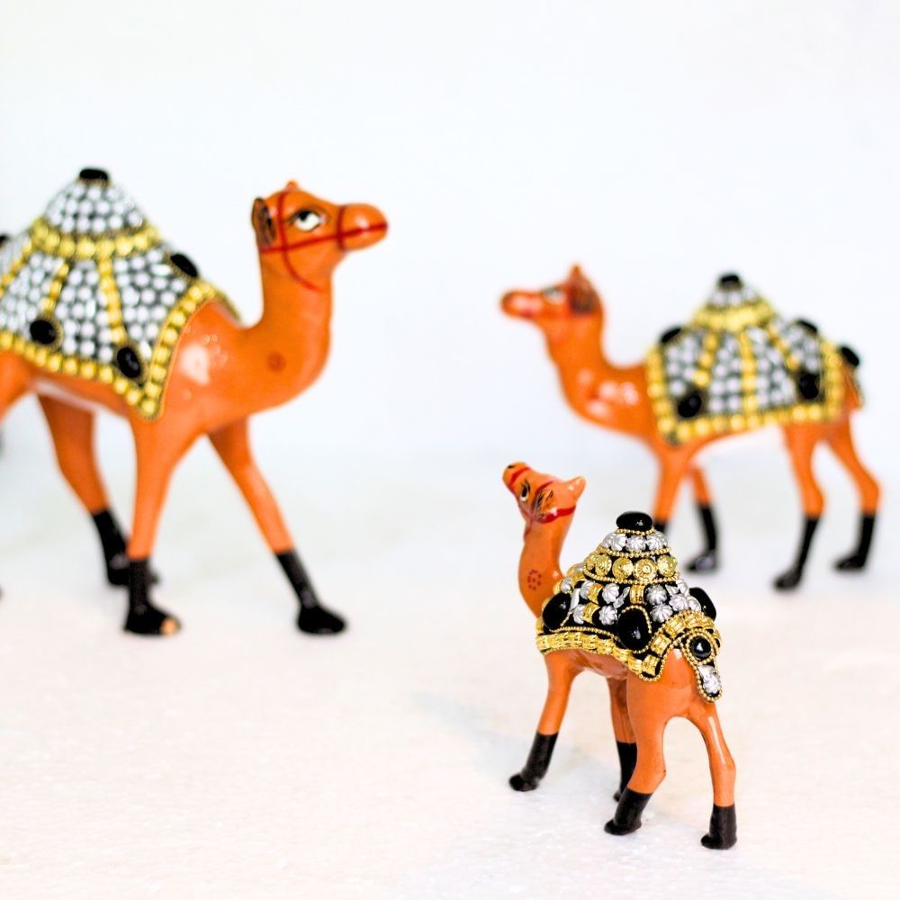 Metal Stone Camel Set of 3 – Decorative Handcrafted Camel Figurines
